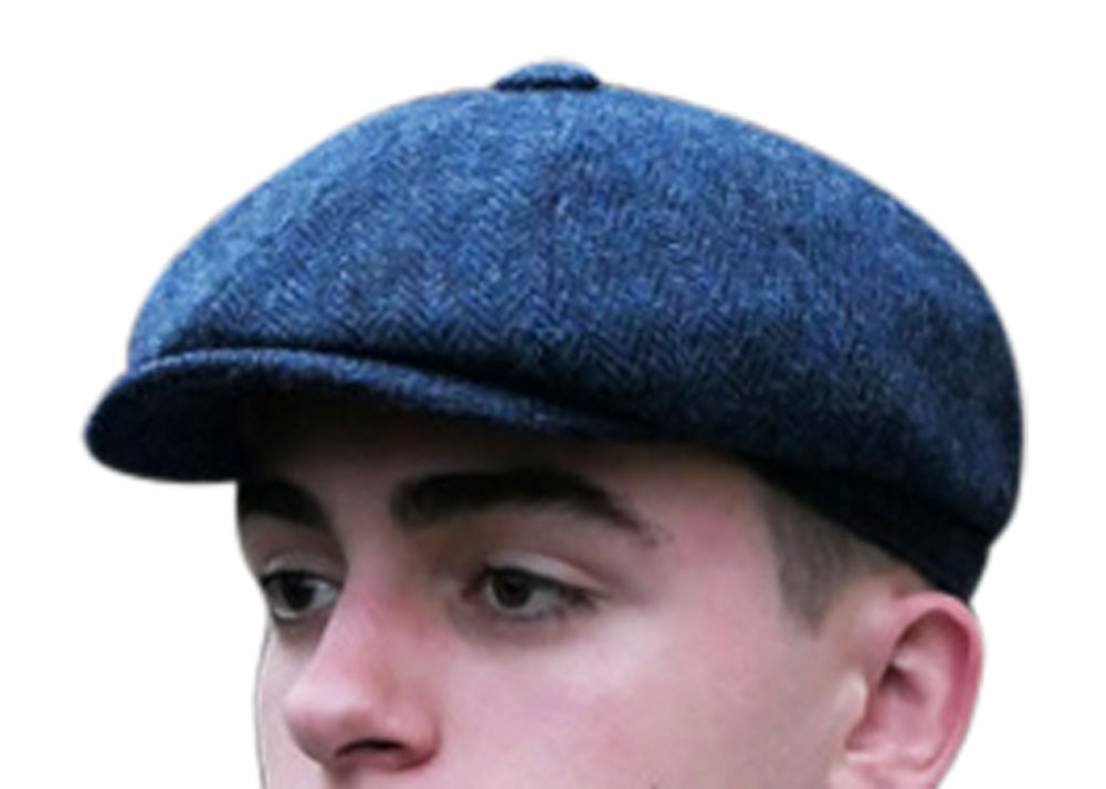 Men's Harris Tweed Shelby Peaky Blinders Drivers Hat Cap Blue Gray (Made in  Scotland)