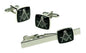 Onyx Art London Masonic 'G' Tie Bar & Cufflink Set In Polished Chrome & Black