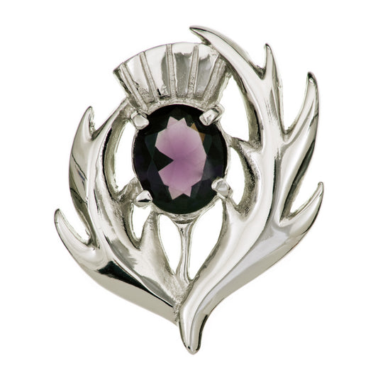 Petite Thistle & Dark Amethyst Stone Brooch