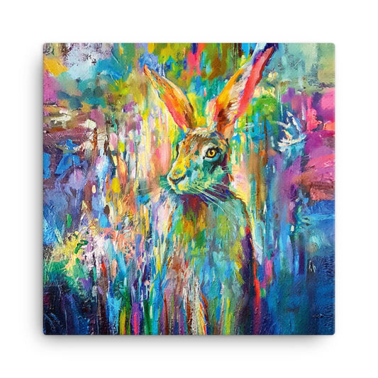 Colourful Woodland Hare Mini Canvas