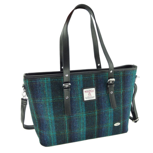 Navy Turquoise Dark Blue Tartan Large Handbag