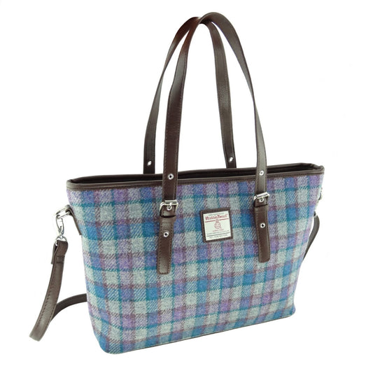 Lilac Blue Tartan Large Handbag