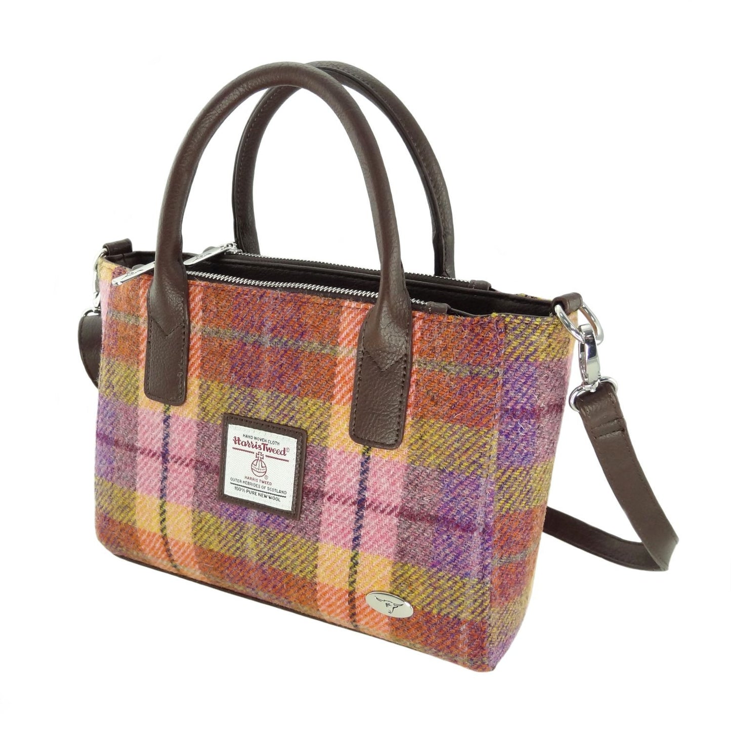 Peach & Purple Tartan Tote Handbag