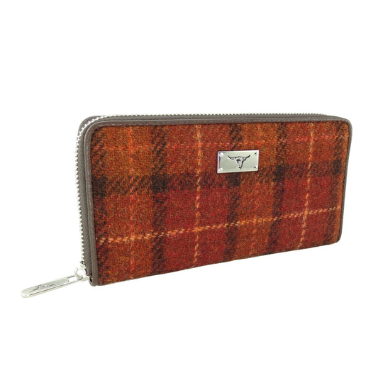 Burnt Orange Tartan Zip Round Purse