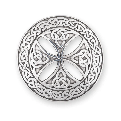 Polished Celtic Cross Plaid Brooch