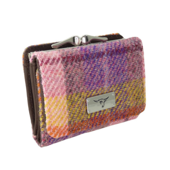 Peach & Purple Tartan Flap Over Purse