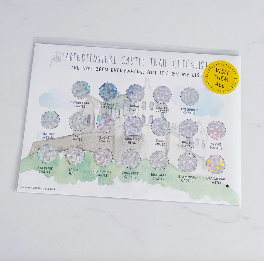 Aberdeenshire Scottish Castle Trail Fun Scratch Off Poster - Visit Them All!