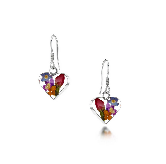 Mixed Flower Heart Dangle Earrings