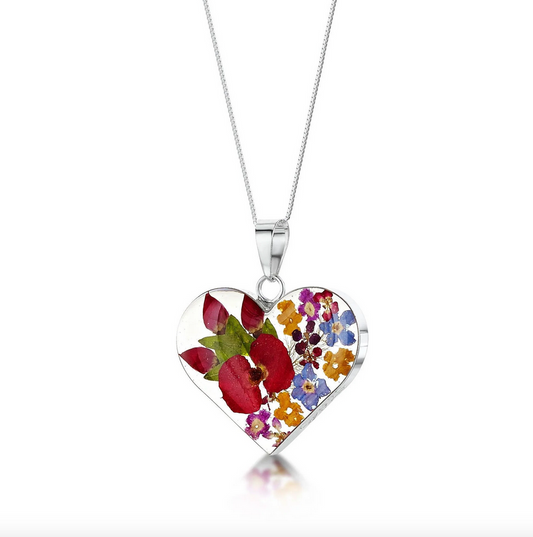 Rose & Mixed Flower Large Heart Necklace