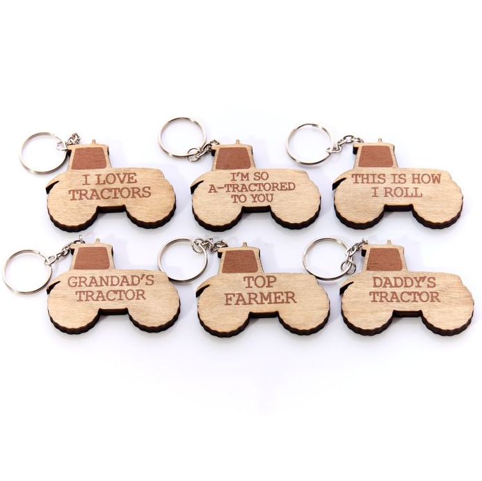 Quirky Wooden Tractor Keyring - 6 Quotes Available