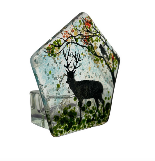 Highland Stag Glass Tea Light Holder