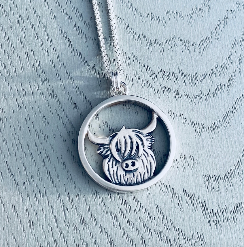 Medium Highland Cow Silver Necklace