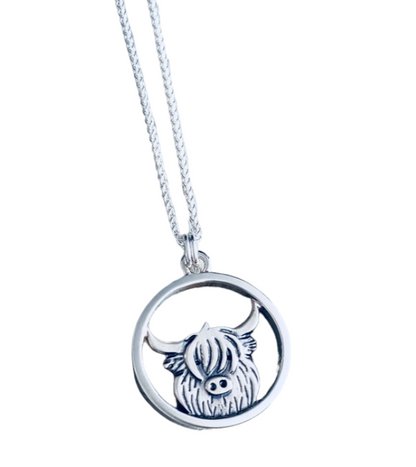 Medium Highland Cow Silver Necklace