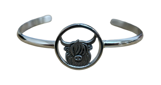 Solid Silver Highland Cow Bangle