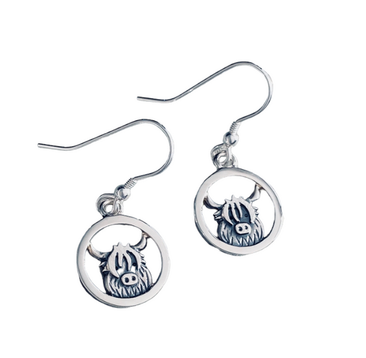 Solid Silver Highland Cow Earrings