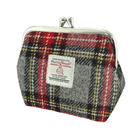 Red Grey Yellow Tartan Clasp Top Coin Purse