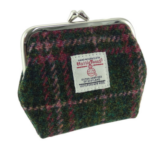 Dark Green & Plum Tartan Clasp Top Coin Purse