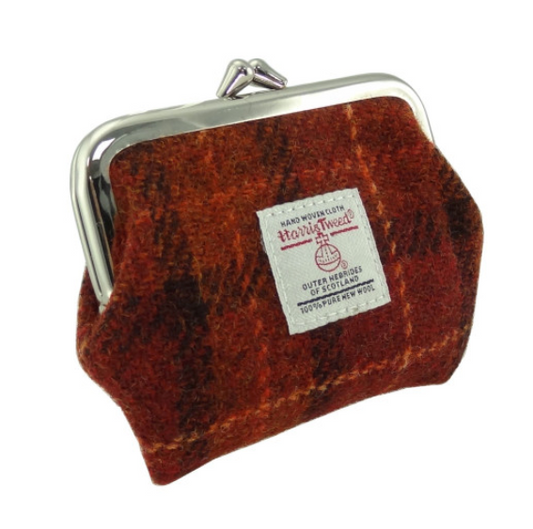 Burnt Orange Tartan Clasp Top Coin Purse