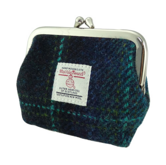 Dark Blue Turquoise Tartan Clasp Top Coin Purse