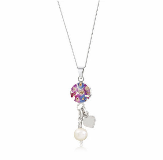 Purple Haze Round Necklace With Pearl Charm