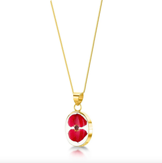 Gold Plated Oval Poppy Necklace