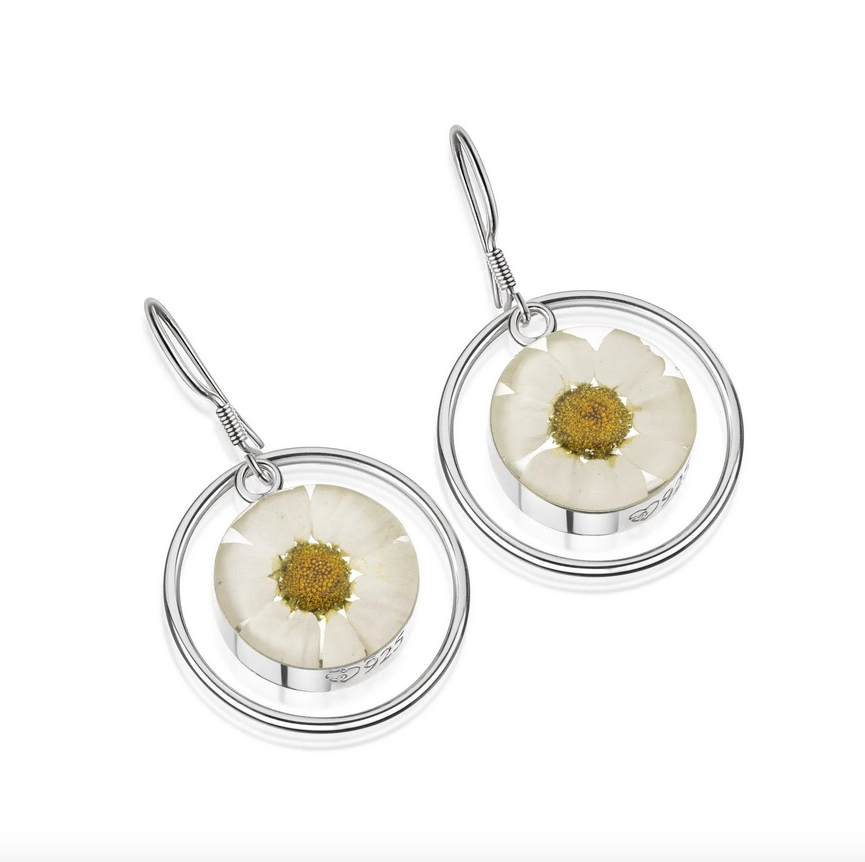 Sterling Silver Round Daisy Earrings