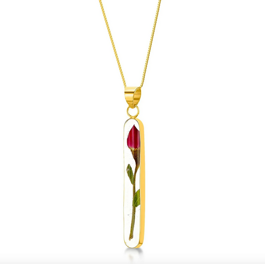 Gold Plated Long Oval Rose Necklace