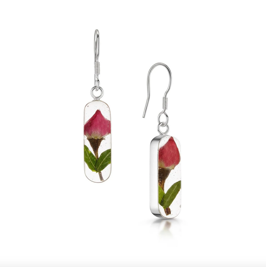 Sterling Silver Rose Oval Vertical Drop 'Leela' Earrings