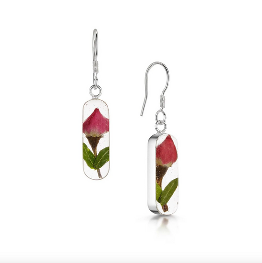 Sterling Silver Rose Oval Vertical Drop 'Leela' Earrings