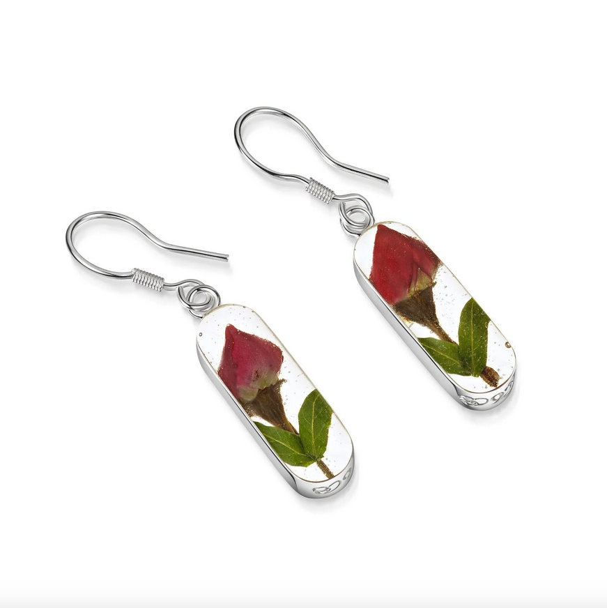 Sterling Silver Rose Oval Vertical Drop 'Leela' Earrings