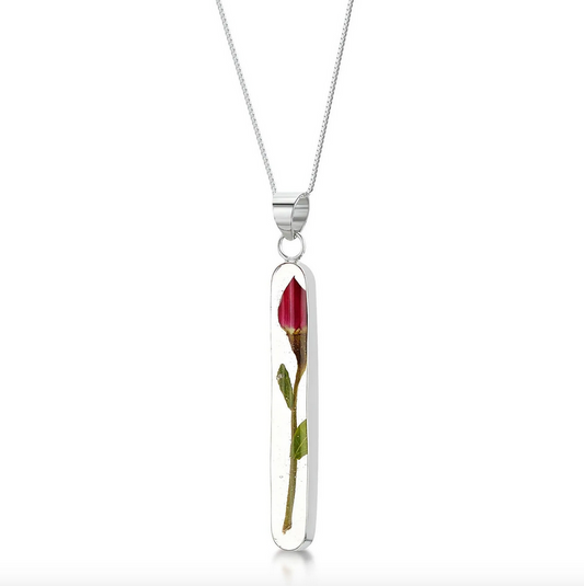 Sterling Silver Long Stem Rose Bud Necklace