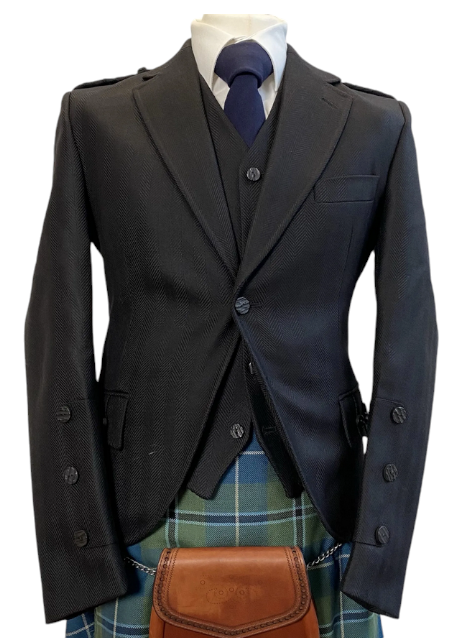 Black Clunie Herringbone Highland Jacket & Waistcoat