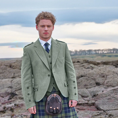 Moss Green Clunie Herringbone Highland Jacket & Waistcoat