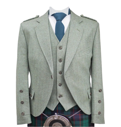 Moss Green Clunie Herringbone Highland Jacket & Waistcoat