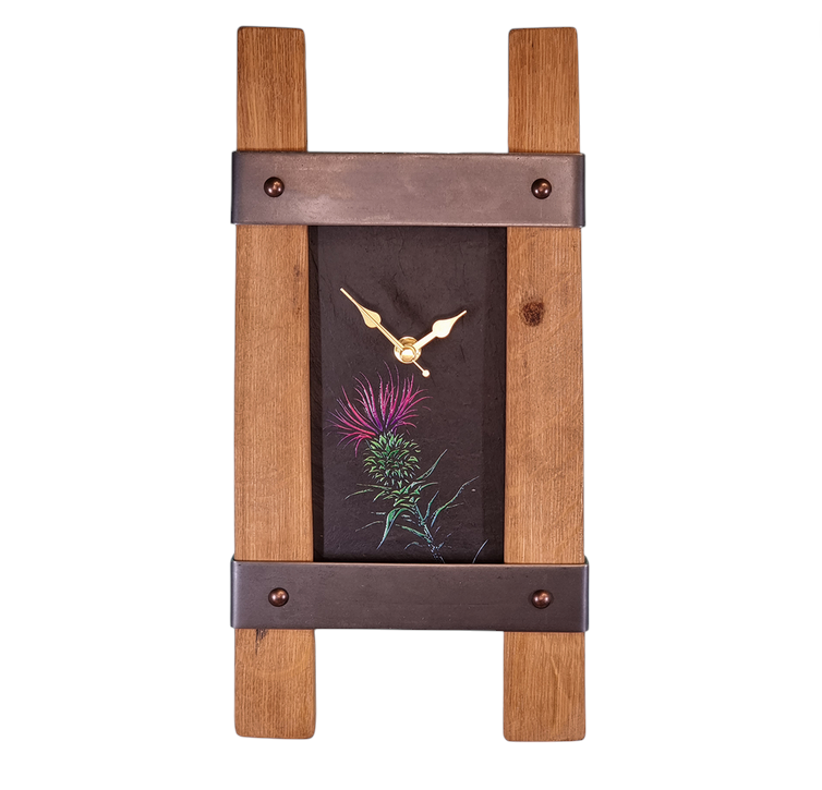 Slate Thistle Whisky Barrel Stave Wall Clock