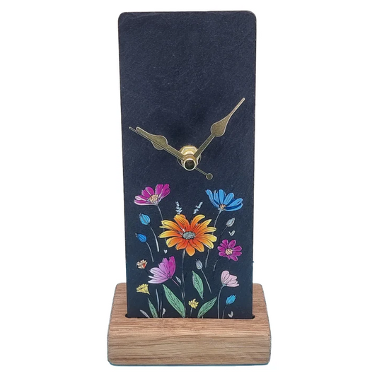 Slate Wildflower Mantle Clock - Whisky Barrel Stand