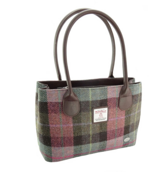 Muted Green & pink Tartan 'Cassley' Handbag