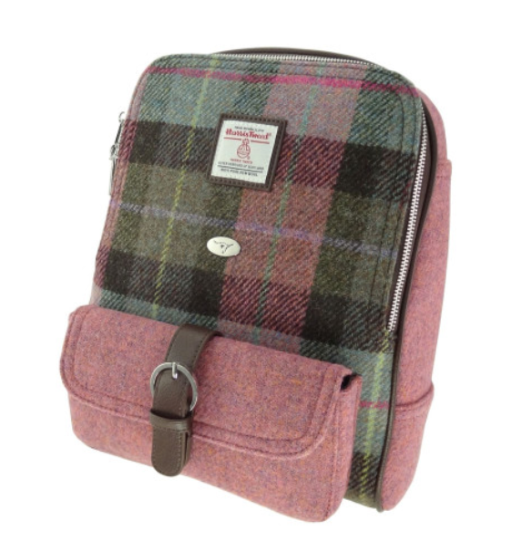 Muted Green & Pink Tarten Check Backpack