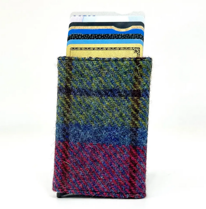 Blue And Pink Check Tweed Card Holder