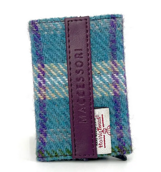 Green And Purple Plaid Tweed Card Holder