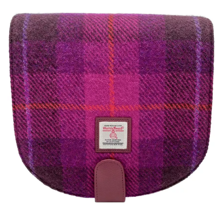 Purple Check Tweed Cross Body Bag