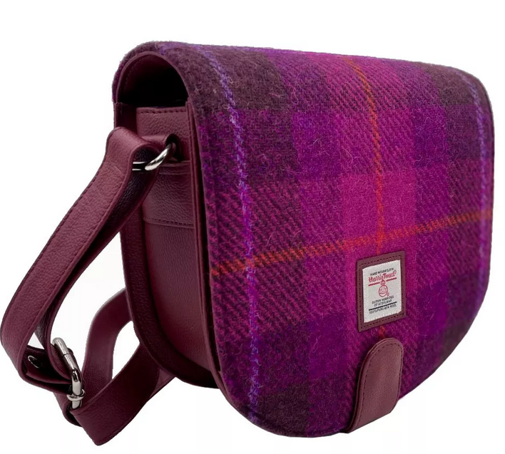 Purple Check Tweed Cross Body Bag