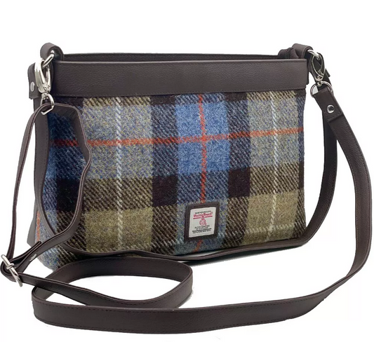 Blue And Brown Check Tweed Large Shoulder Bag