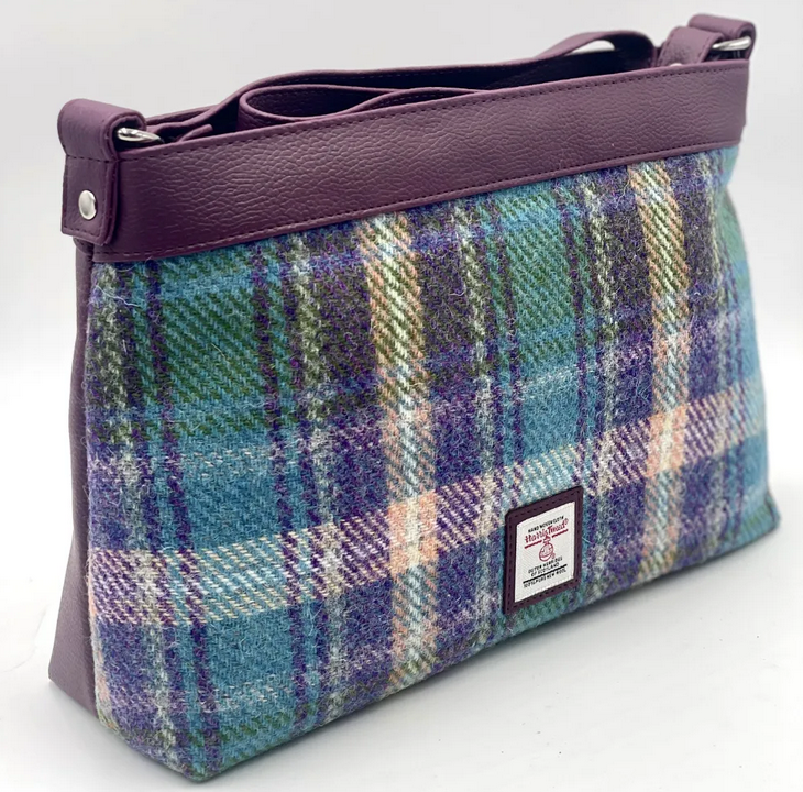 Green And Purple Plaid Tweed Large Shoulder Bag