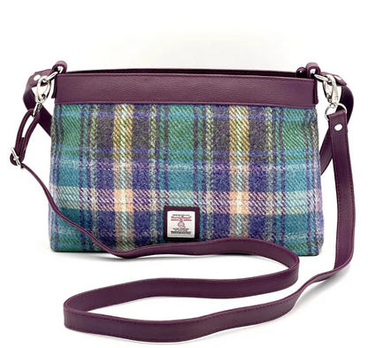 Green And Purple Plaid Tweed Large Shoulder Bag