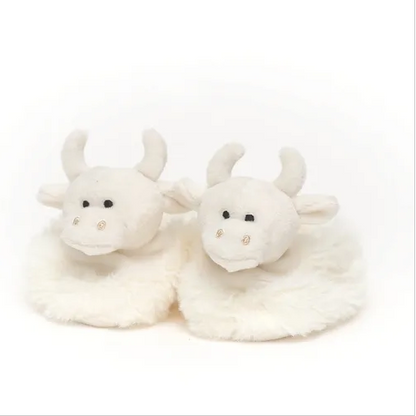 Cream Highland Cow Baby Slippers