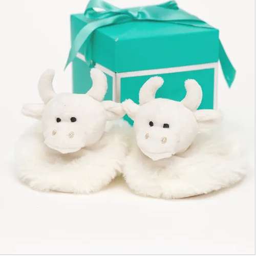 Cream Highland Cow Baby Slippers