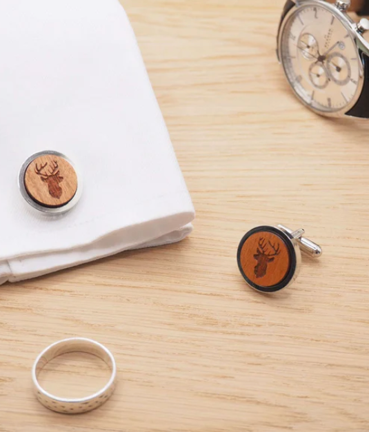 Stag Head Wooden Cufflinks