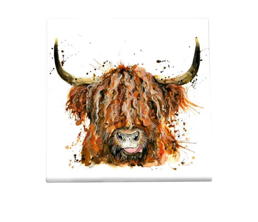 Splatter Cheeky Highland Coo Mini Canvas