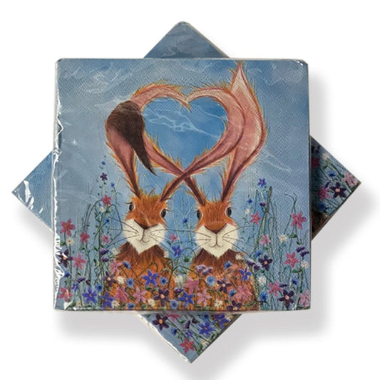 Blue Hares In Love Paper Napkins